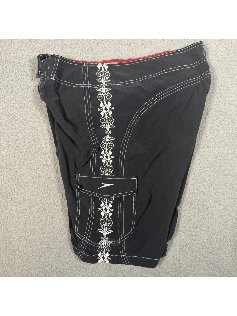Speedo Board Shorts Mens 36 Navy Blue Drawstring Embroidered Beach Swimwear